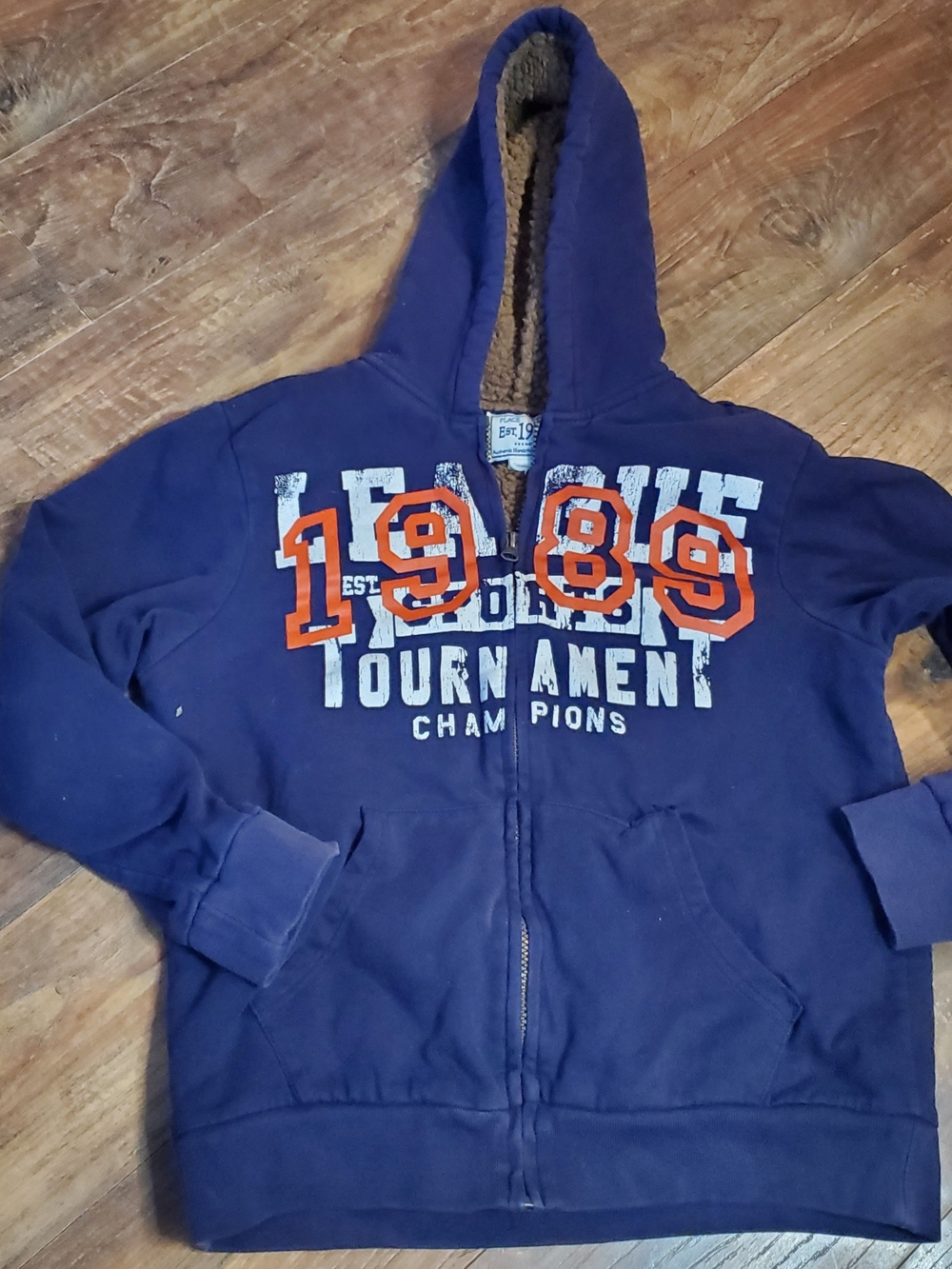 The Children's Place Navy Zip-Up Hoodie with Orange '1989' Applique